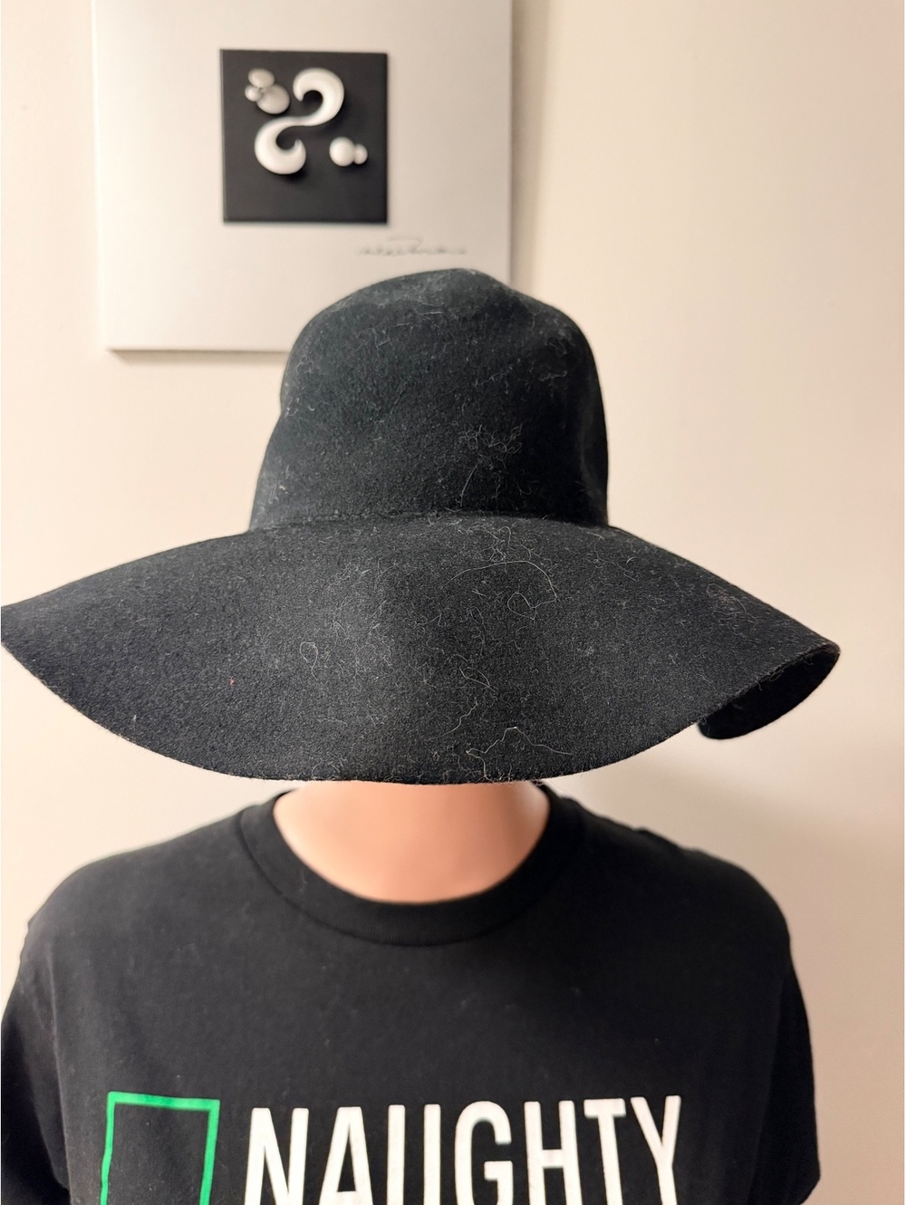 H&M Black Wide Brim Wool Felt Hat Size S/M